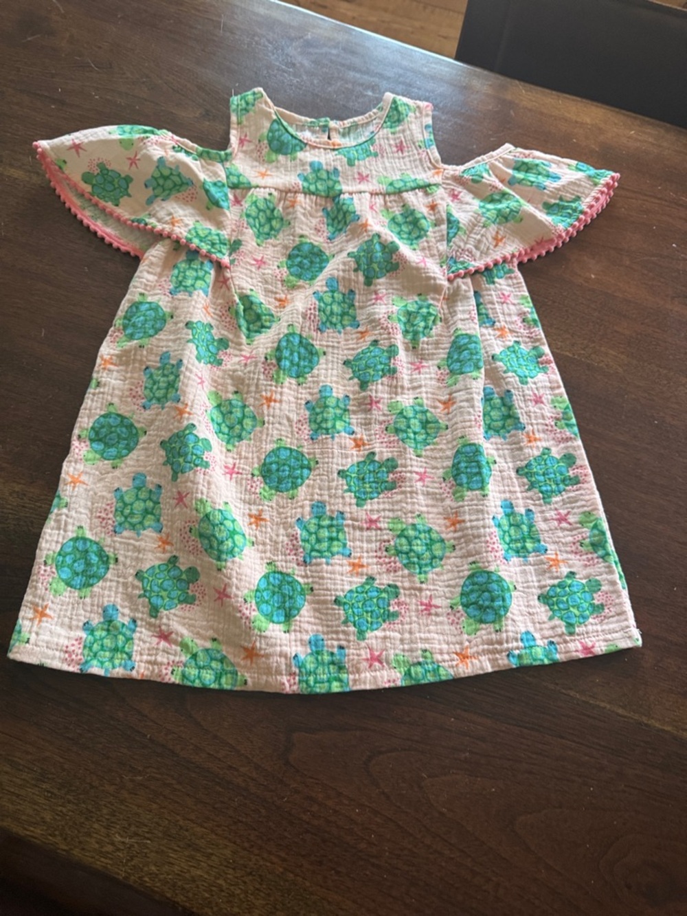 Mud Pie Girls' Turtle Print Cold-Shoulder Dress in Pink & Green